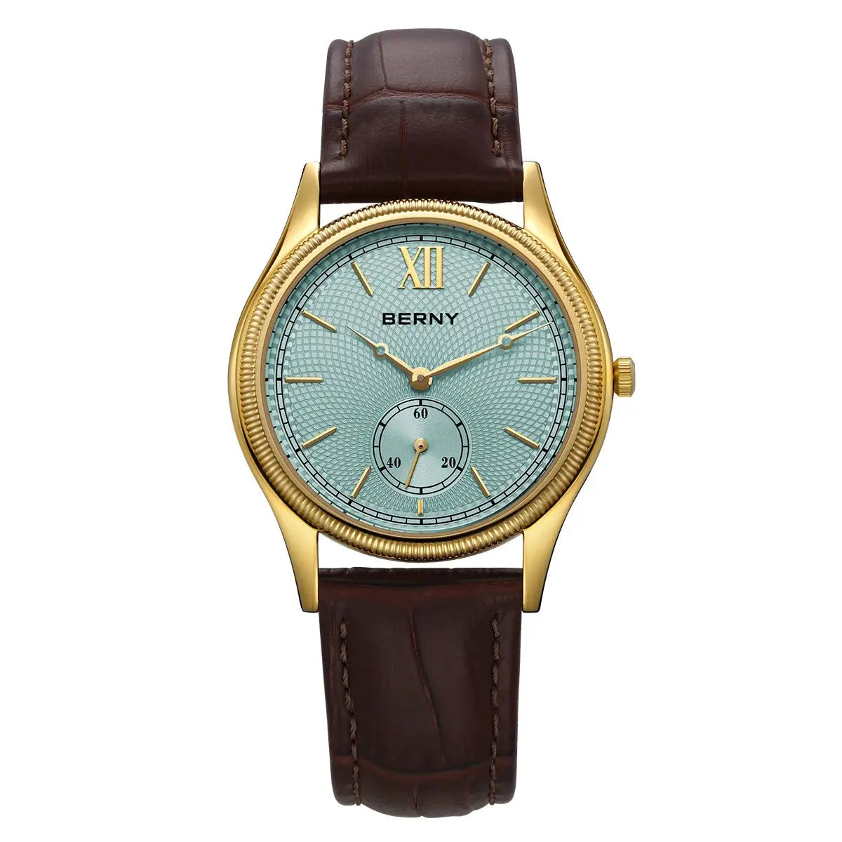 BERNY men's luxury wristwatch with gold-tone case and blue dial