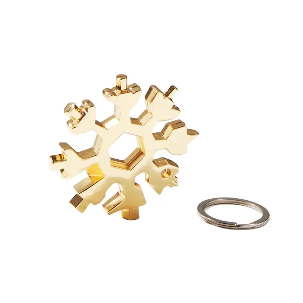 Snowflake 18-in-1 stainless steel multi tool and key ring in gold finish by Simples Market