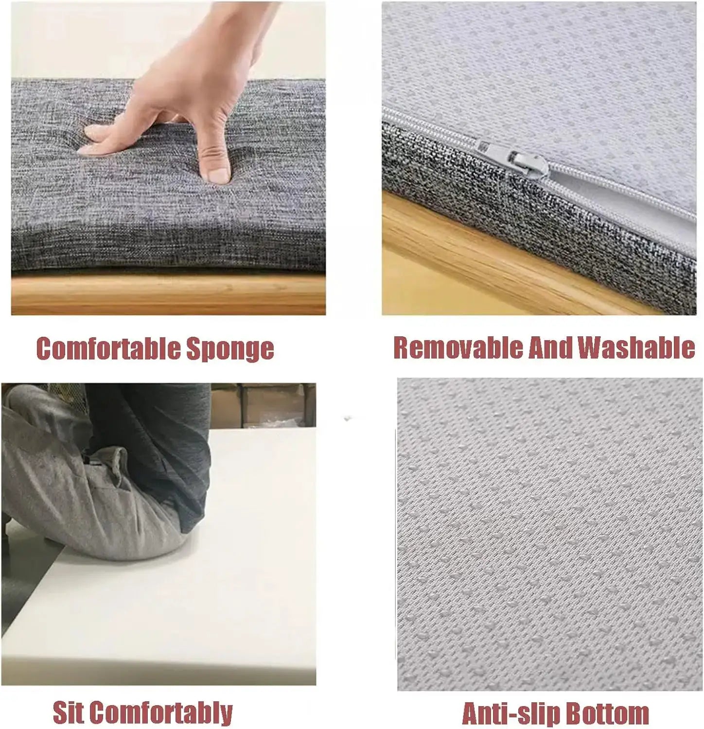 Simples Market square chair seat cushions in grey fabric with removable washable cover and anti-slip bottom