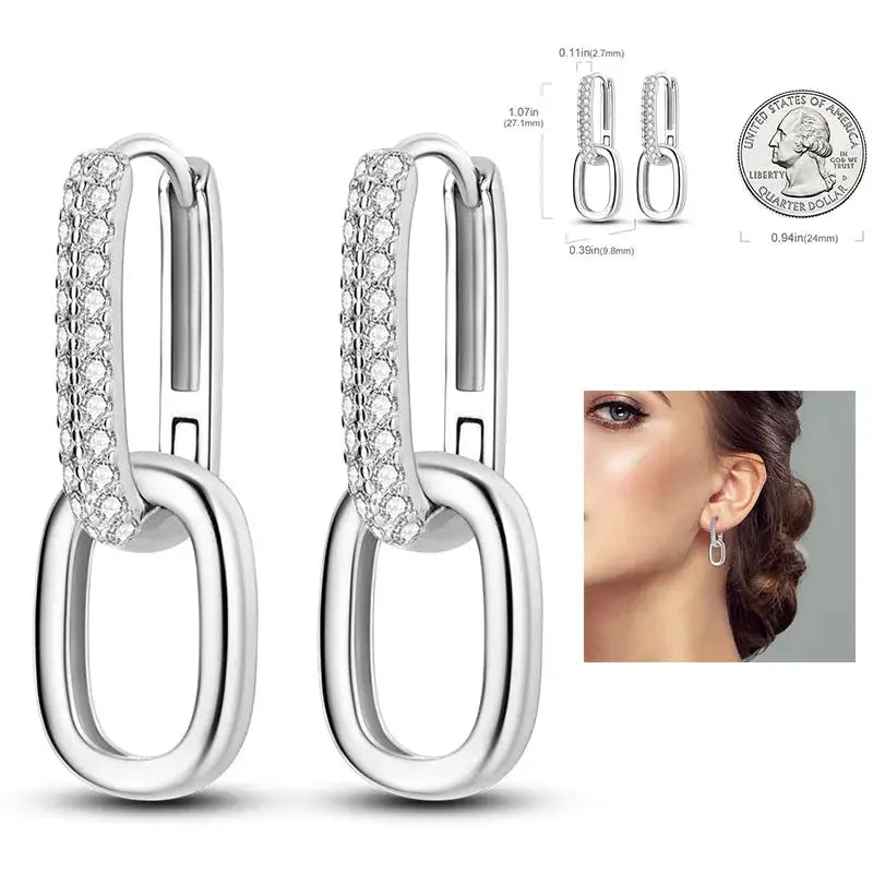 925 Silver Hoop Earrings For Women Zircon Heart Shape Star Eardrops Original Fashion Jewelry