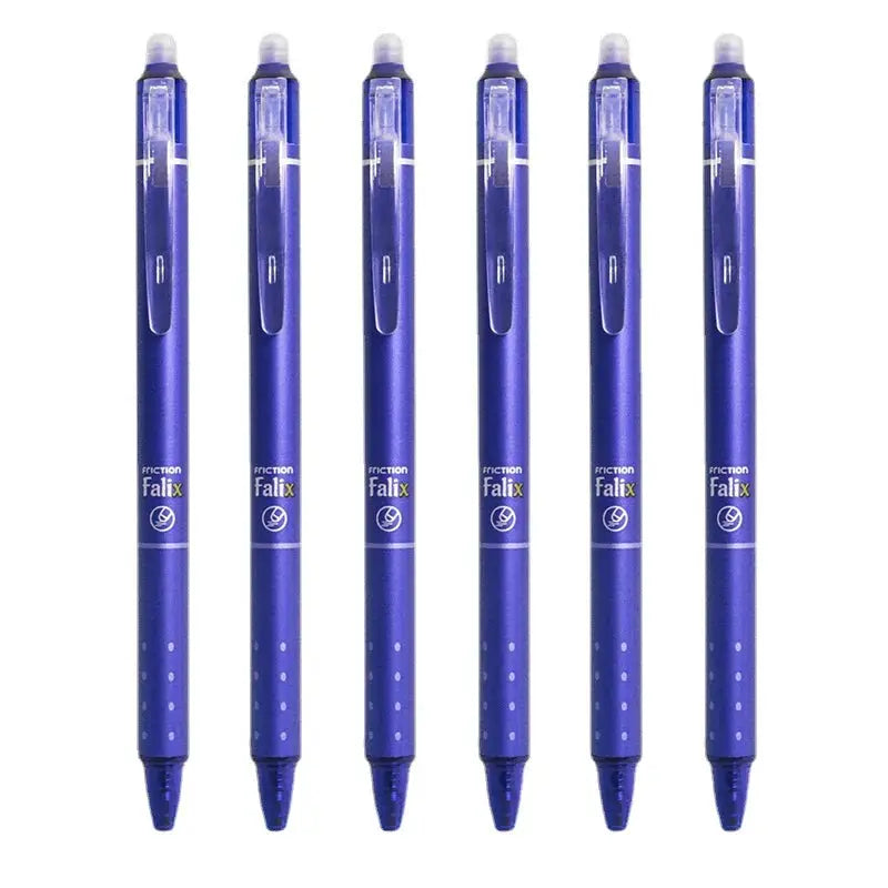 Falix 0.5mm retractable erasable gel pens set with refills, six blue pens with built-in erasers