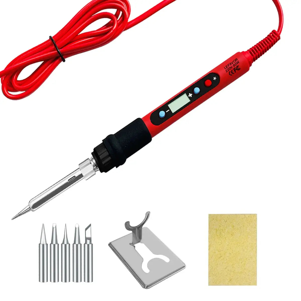 80W Soldering Iron Kit With Adjustable Temperature LCD Display Ceramic Heater Solder Tips Tweezers And Solder Wire