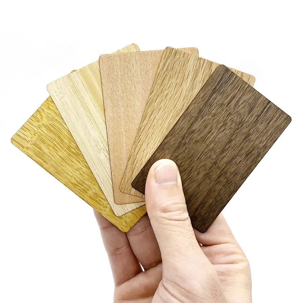 Wooden RFID access cards in assorted wood tones, 13.56MHz NFC, set of 6