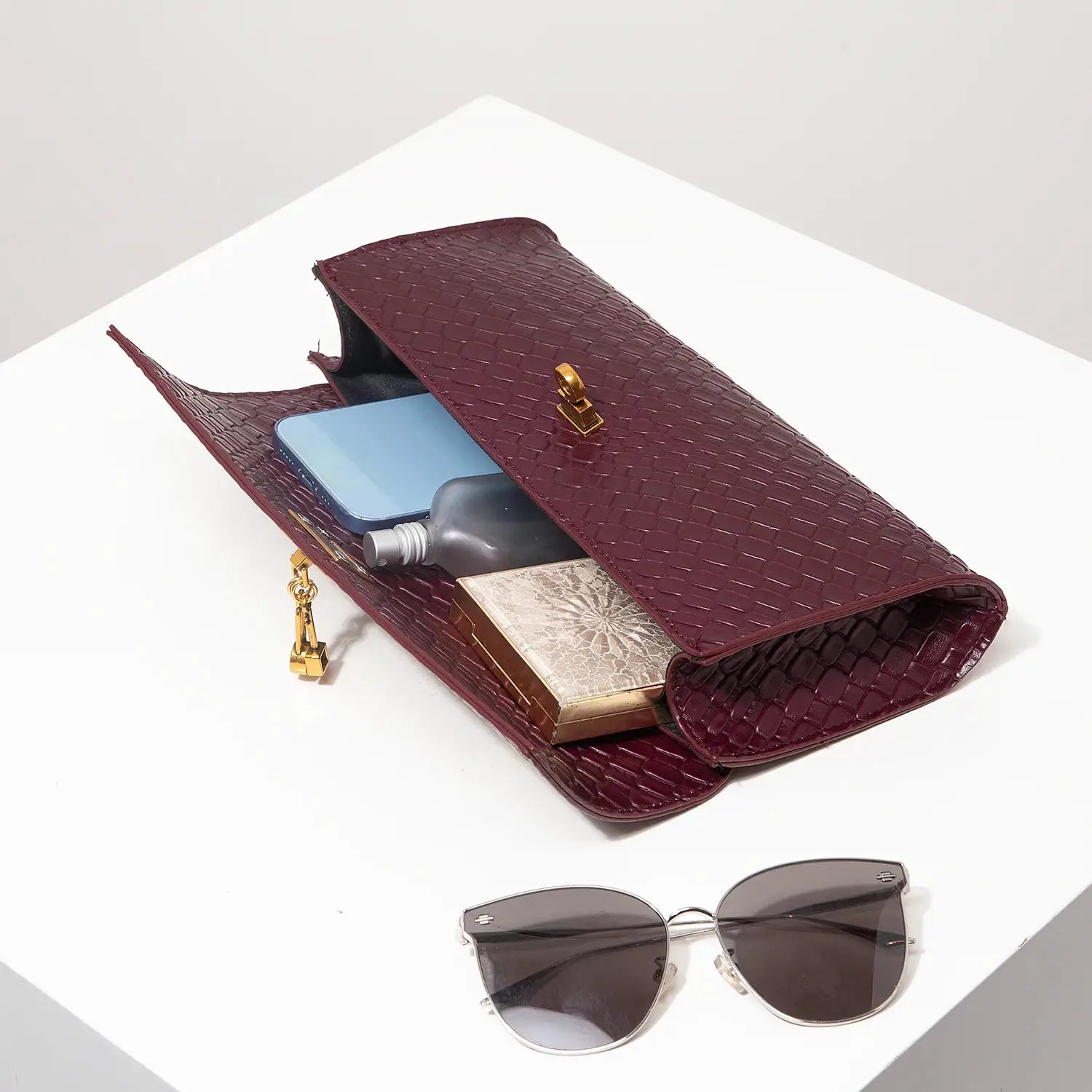 VeraLuxe Vintage Baguette Bag Burgundy PU Purse With Durable Lining For Work And Everyday Use For Women
