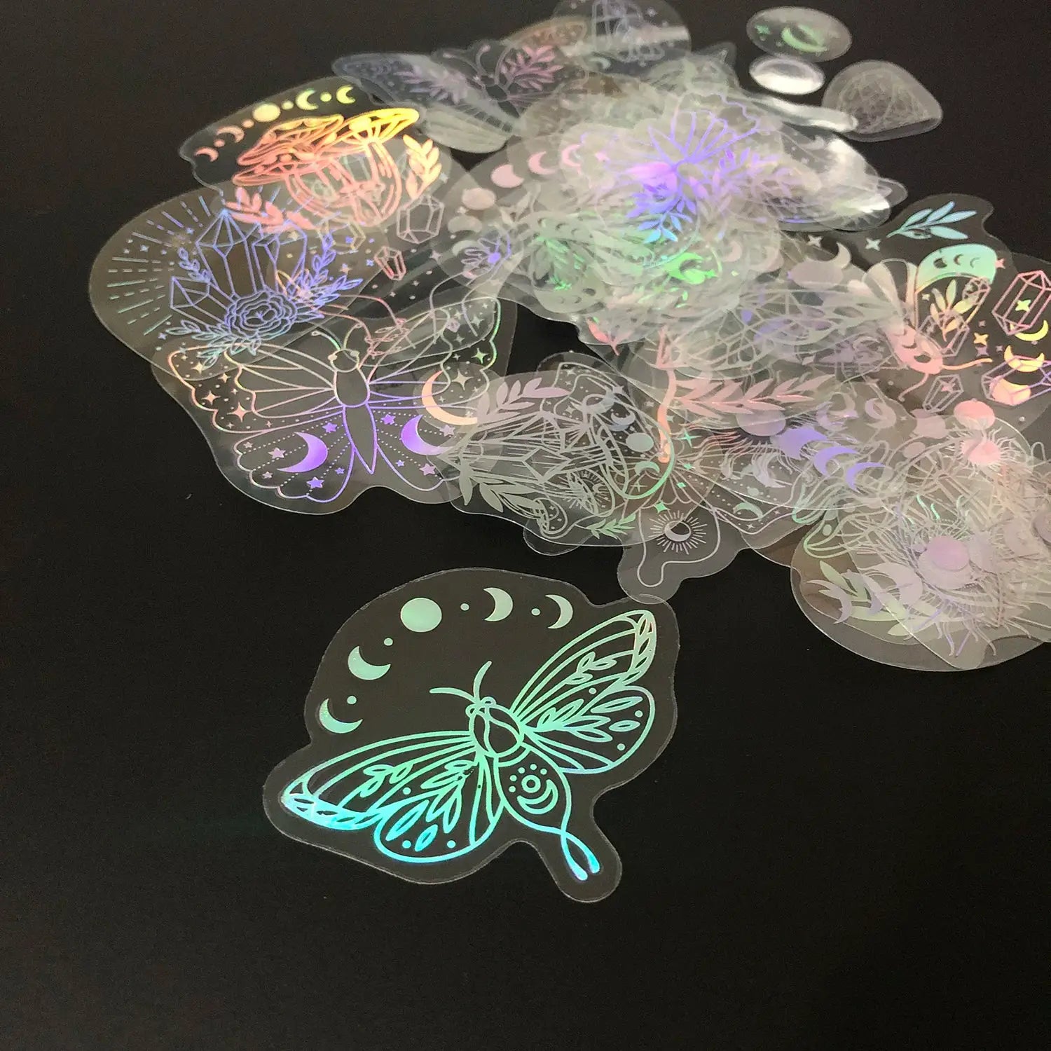40 Pcs Holographic Glitter Stickers PET Transparent Waterproof Decorative Decals For Water Bottles Laptops Scrapbooking