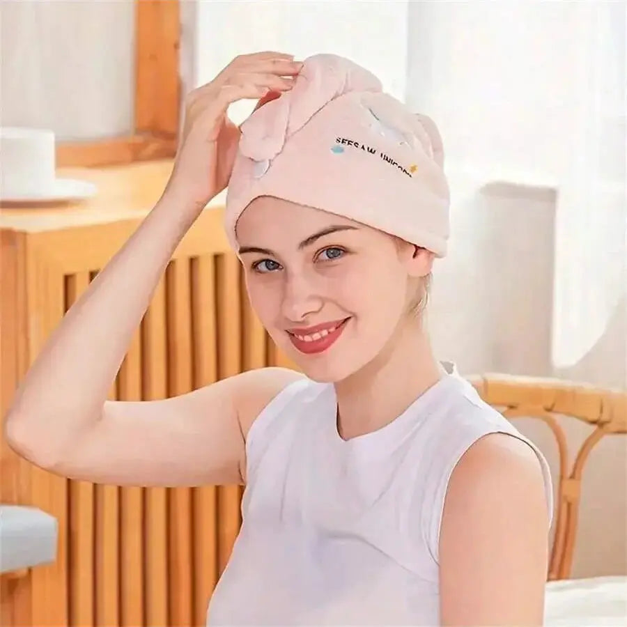 1Pc Embroidery Style Hair Drying Cap Coral Fleece Thickened Hair Towel For Bathroom Women Absorbent Quick Dry Shower Cap