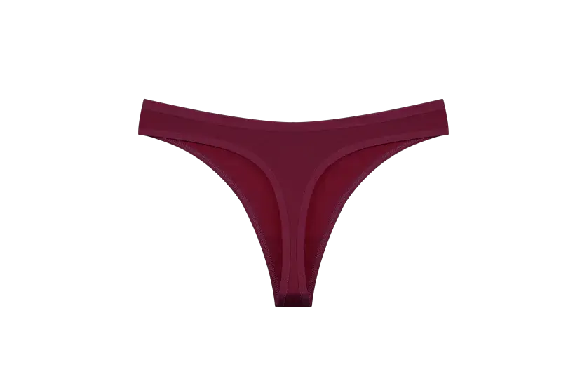 Seamless cotton thong underwear, 3-piece set in wine red, low-waist T-back with thin straps for women