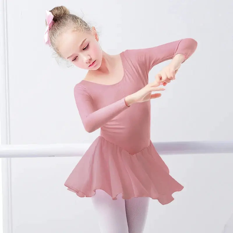 DreamDance Girls Ballet Leotard Dress With Chiffon Skirt Breathable Cotton Elastane Blend For Flexible Comfort
