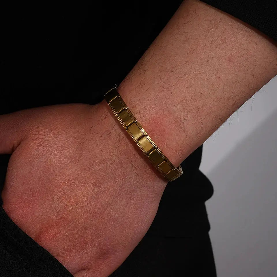 Trendy Square Italy Stainless Steel Bracelet Unisex Hip Hop Italian Modules Stretchable Gift Birthday Party Jewelry