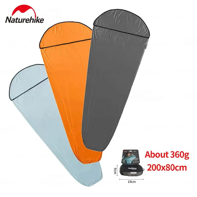 Naturehike sleeping bag liners, set of 3 ultralight travel sheets 200x80 cm in orange, gray and blue