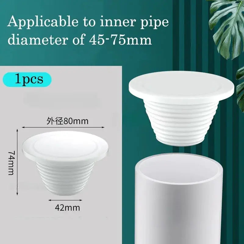 White silicone sewer pipe sealing ring stopper for floor drain; fits 45–75mm inner pipe diameter, 1pc