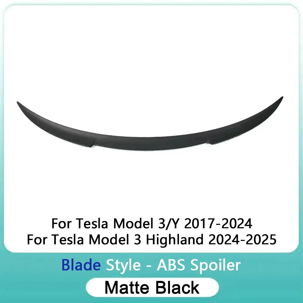 Blade-style ABS spoiler for Tesla Model 3/Y, matte black rear exterior accessory (2017-2024)