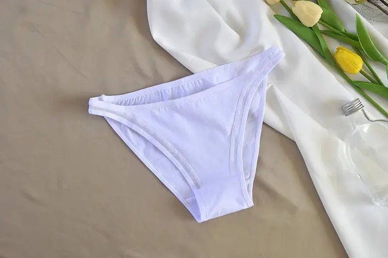 Women's lavender cotton bikini panties, solid color underwear.