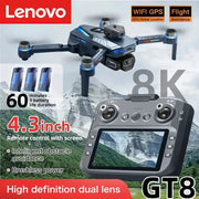 Lenovo GT8 drone with 8K dual-camera, folding quadcopter, GPS FPV, brushless motors, 4.3-inch remote