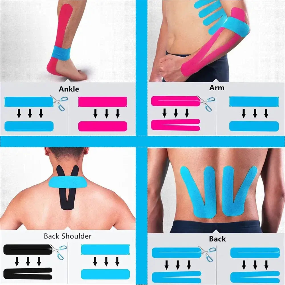 Simples Market Kinesiology Tape Pro Athletic; waterproof tape, 20 blue/pink precut strips for muscle and joint support.