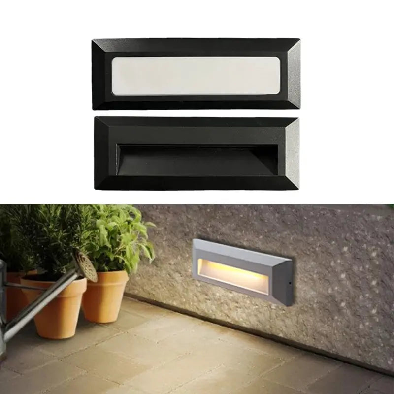 Two surface-mounted LED stair step lights, black alloy wall sconces, 6W waterproof