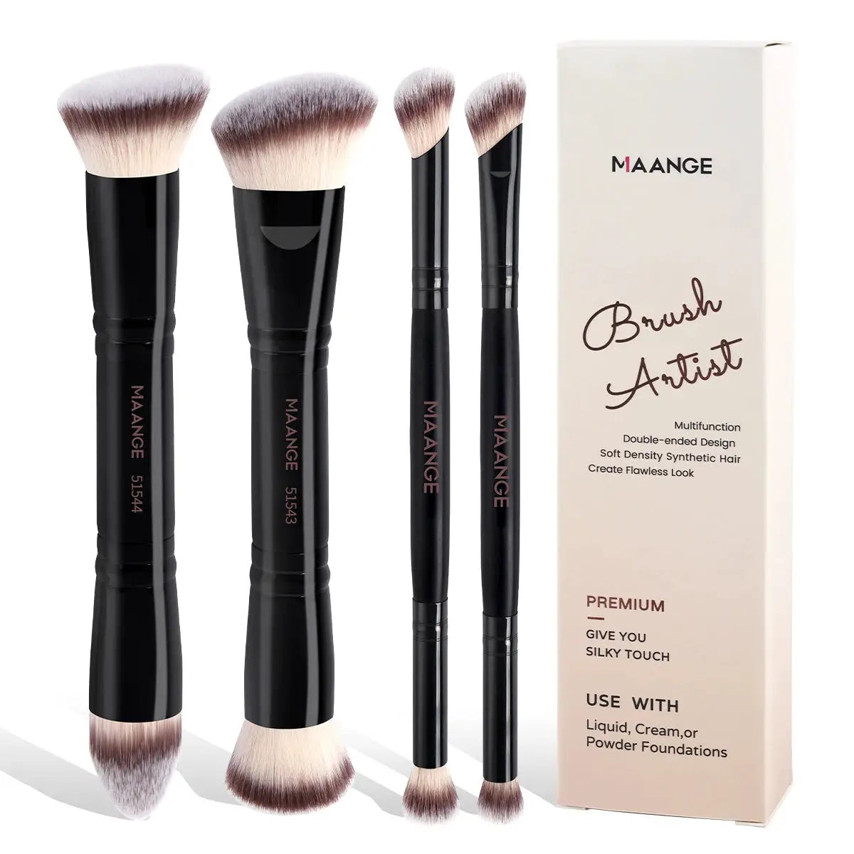 Maange 4 Piece Dual Ended Makeup Brush Set With Box For Beginners Travel Essentials Travel Ready