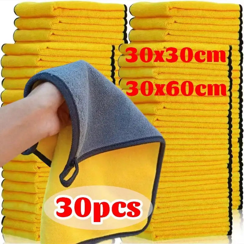 Car microfiber towels set, yellow, 30pcs, sizes 30x30cm and 30x60cm