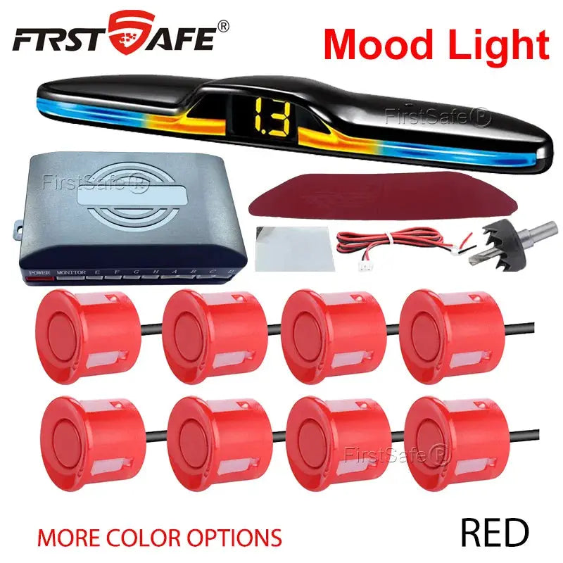 FirstSafe parking sensor kit with mood light display and 8 red radar sensors from Simples Market