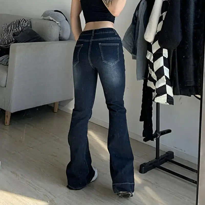 New Flare Jeans For Women Low Waist Denim Pants Y2K Korean Fashion