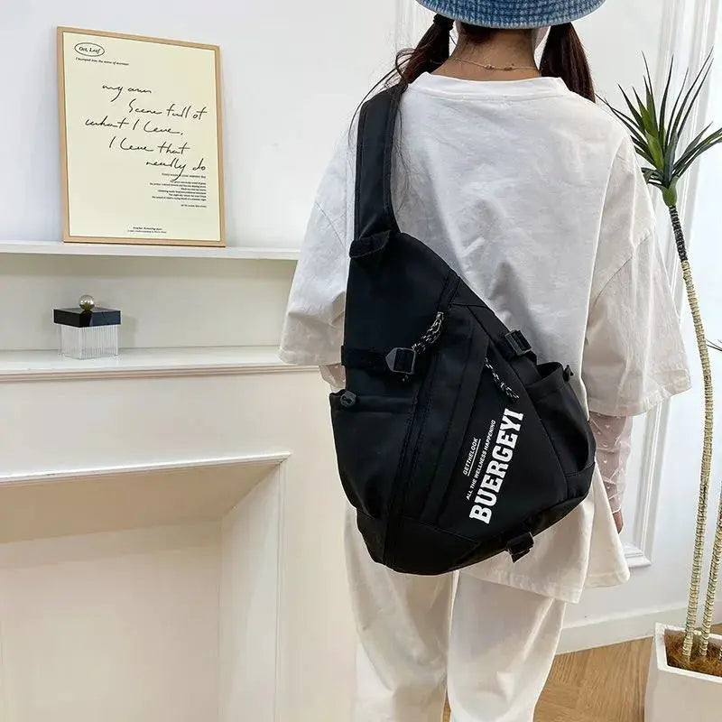 New Y2k portable light nylon crossbody bag, black with BUERGEYI branding by Simples Market