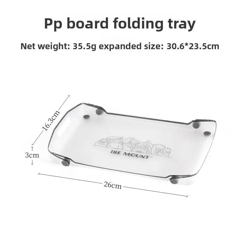 TINSOL ultralight folding mini camping tray, clear plastic with black rim, 26x16.3x3 cm