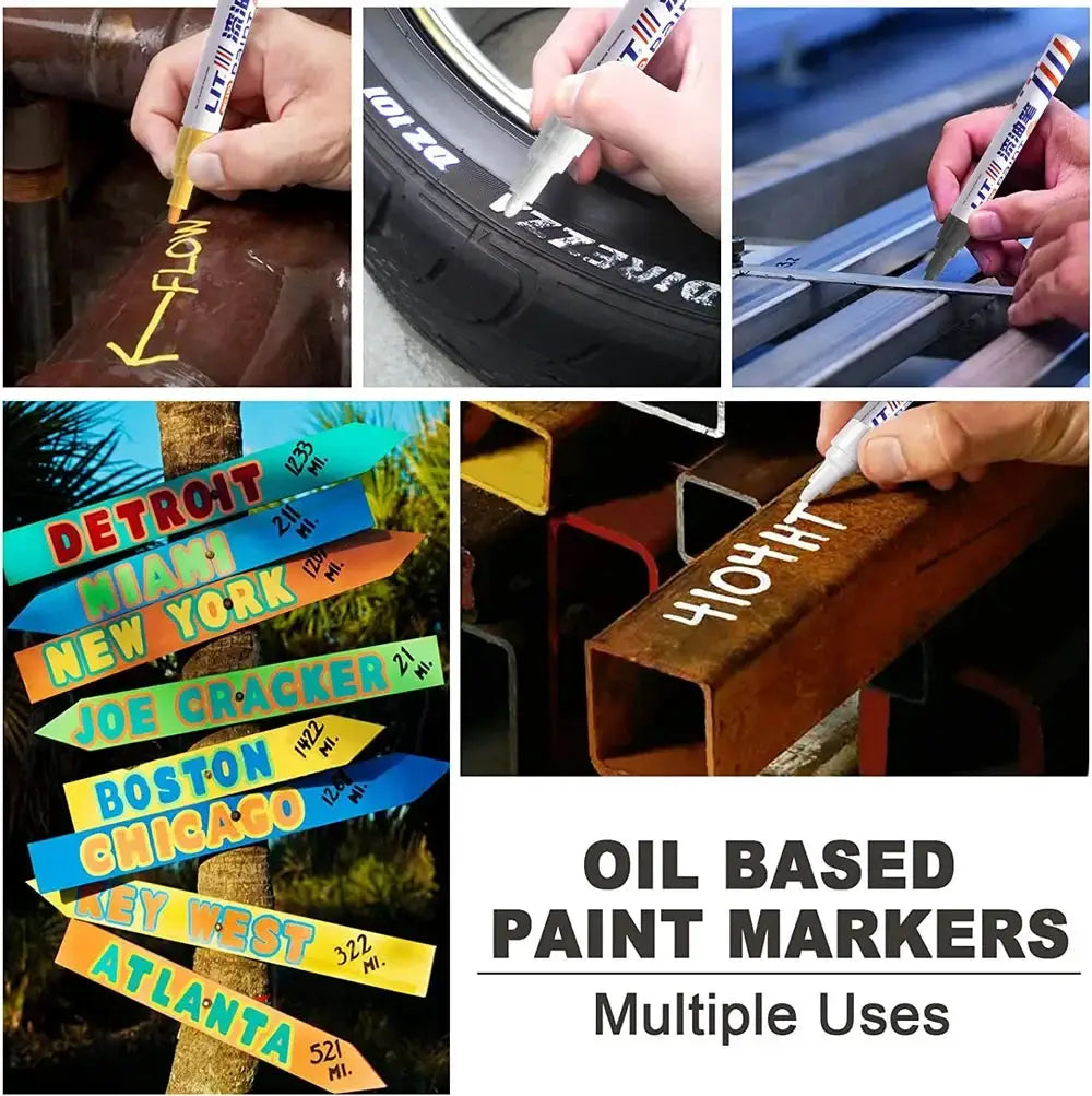 Paint marker by Simples Market, 3mm 10-pc permanent markers in 8 colors; waterproof for tire, metal, fabric and wood