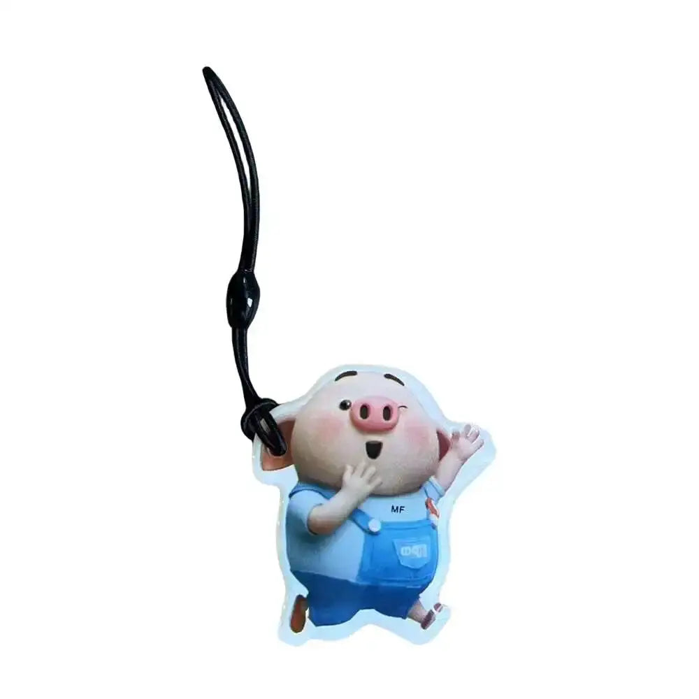 Pig character keychain RFID tag with black strap; waterproof 13.56MHz UID rewritable NFC keyfob