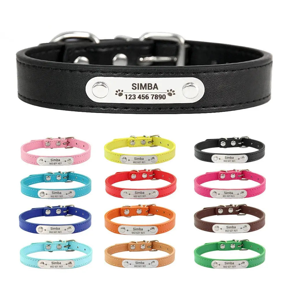 Personalized Dog Collar With Engraved Name ID Anti Lost PU Leather Pink For Small Medium Large Dogs And Cats