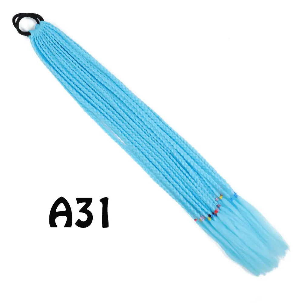 Synthetic gradient blue braided ponytail extension with elastic band, 24 inches