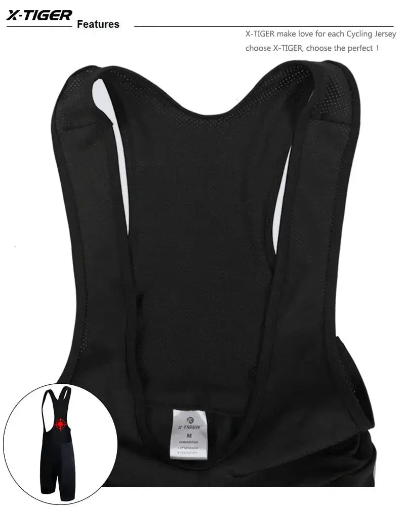 X-TIGER men's black Lycra cycling bib shorts with 5D Coolmax gel pad, breathable MTB gear