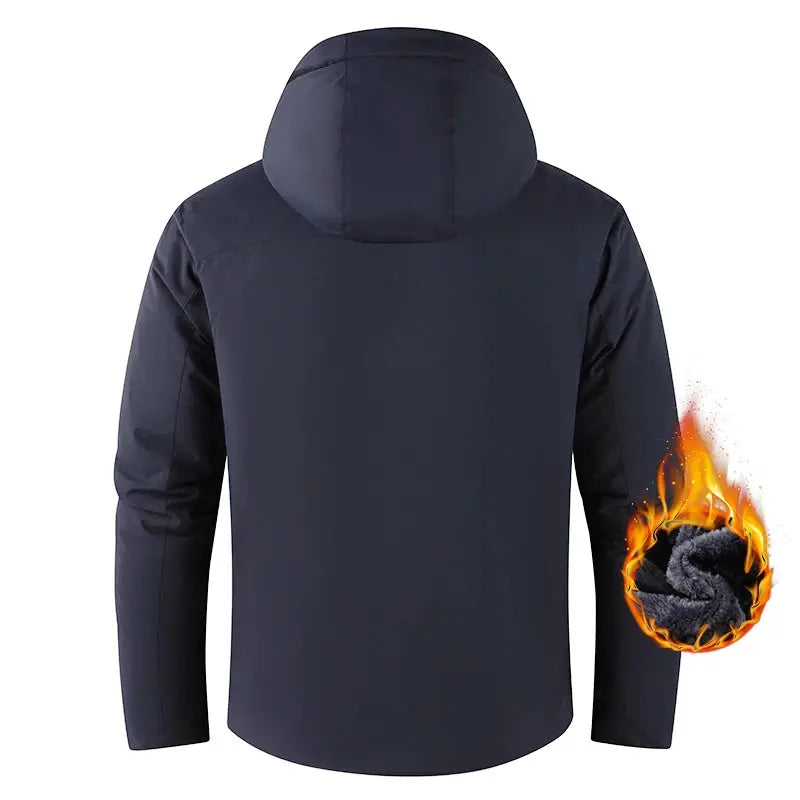 Winter men's hooded jacket by Simples Market in navy; waterproof, fleece-lined