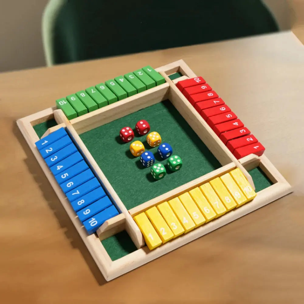 Wooden Arithmetic Dice Board Game Four Sided Flip Card Toy for Four Players Party Numbers Challenge