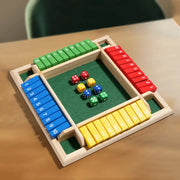 Wooden Arithmetic Dice Board Game Four Sided Flip Card Toy for Four Players Party Numbers Challenge