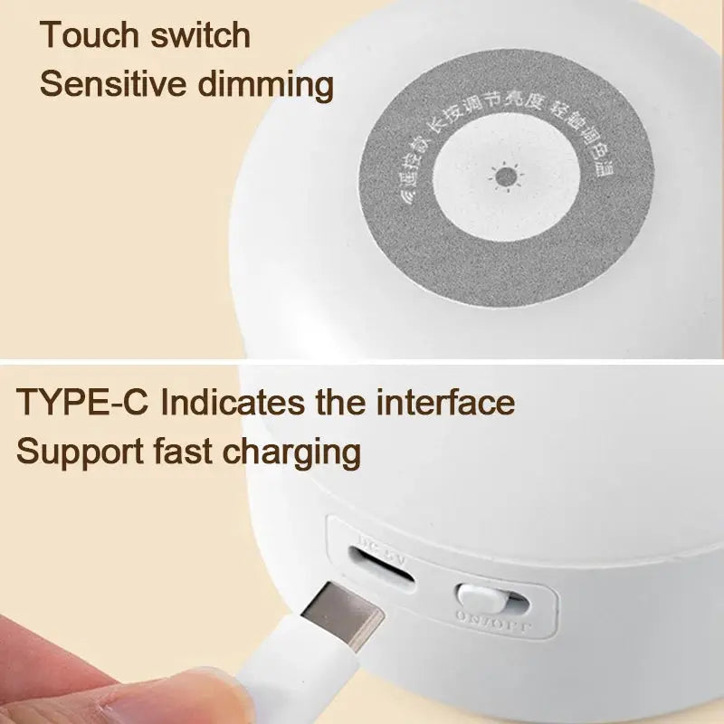 White LED night light bedside desktop lamp with touch-sensitive dimming and USB-C fast charging