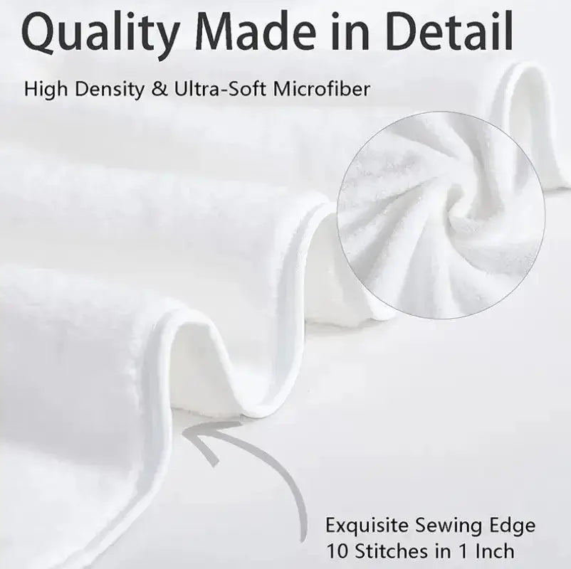 White cotton towel set with stitched edge, soft and absorbent