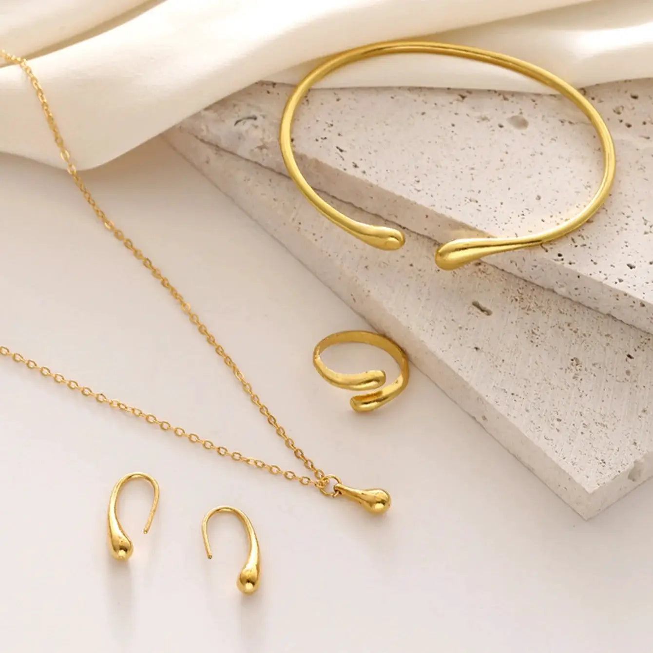 Fashion Teardrop Jewelry Set For Women Necklace Earrings Ring Bracelet Elegant Engagement Party Gift