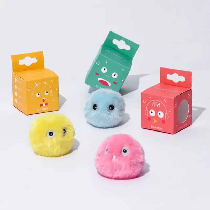 3-pack plush squeaky ball pet toys by Simples Market in yellow, blue and pink