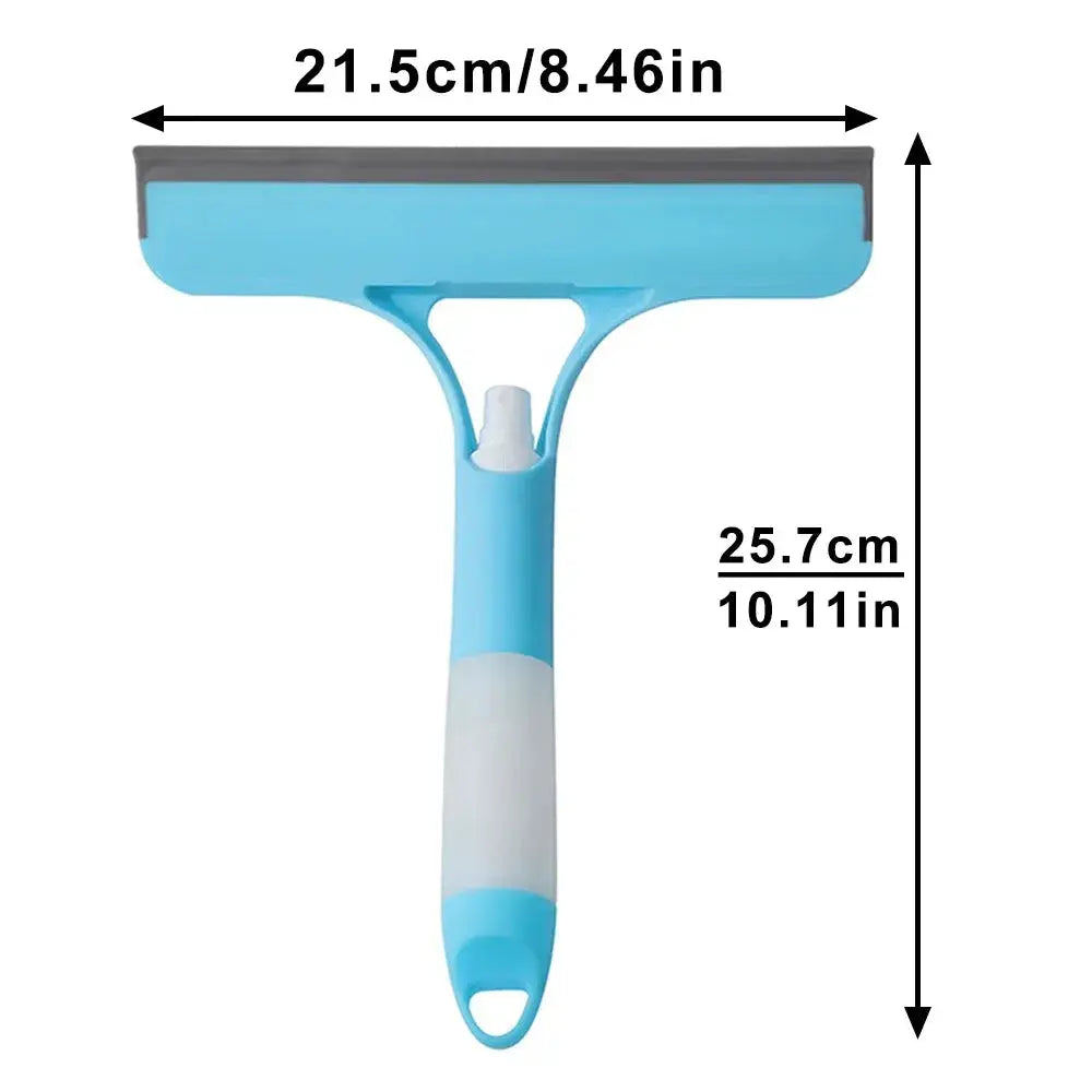 Blue 3-in-1 window cleaning squeegee with spray bottle and microfiber scrub head