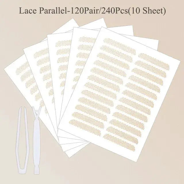 240 Pcs Double Fold Eyelid Tape Stickers Lace Clear Beige Self Adhesive Natural Eye Makeup Kit With Tool