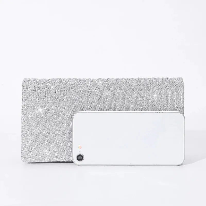 Simples Market women's silver glitter evening clutch bag, envelope-style dressy purse