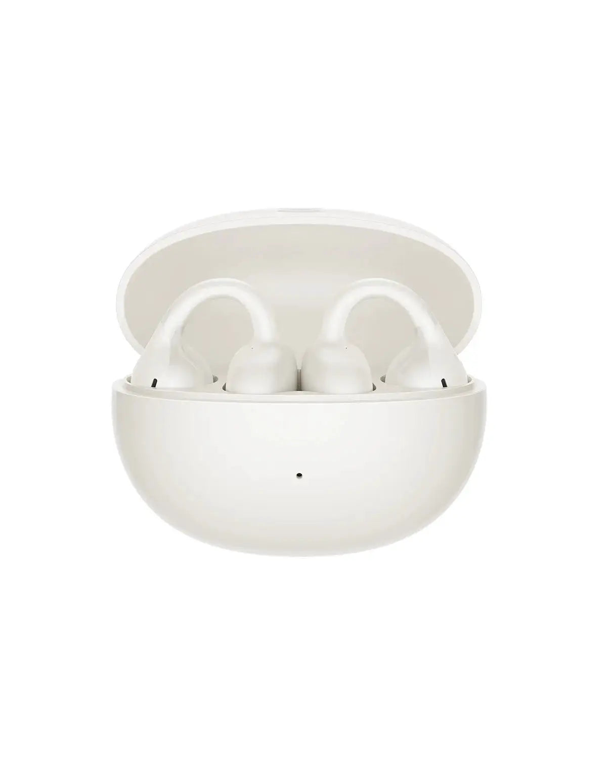 Baseus BC1 open-ear wireless earbuds pair in a white charging case