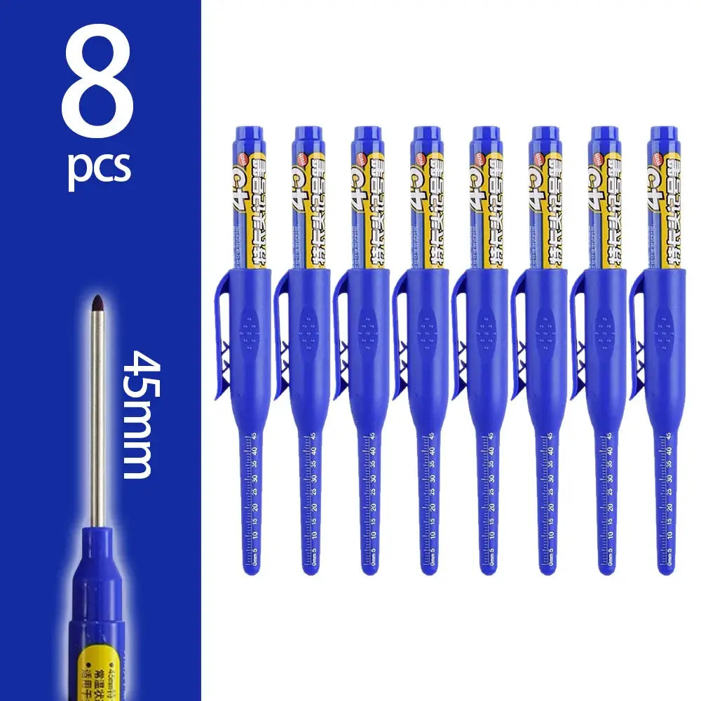 8 pcs blue 45mm long nib carpenter marker pens for deep-hole marking in woodworking