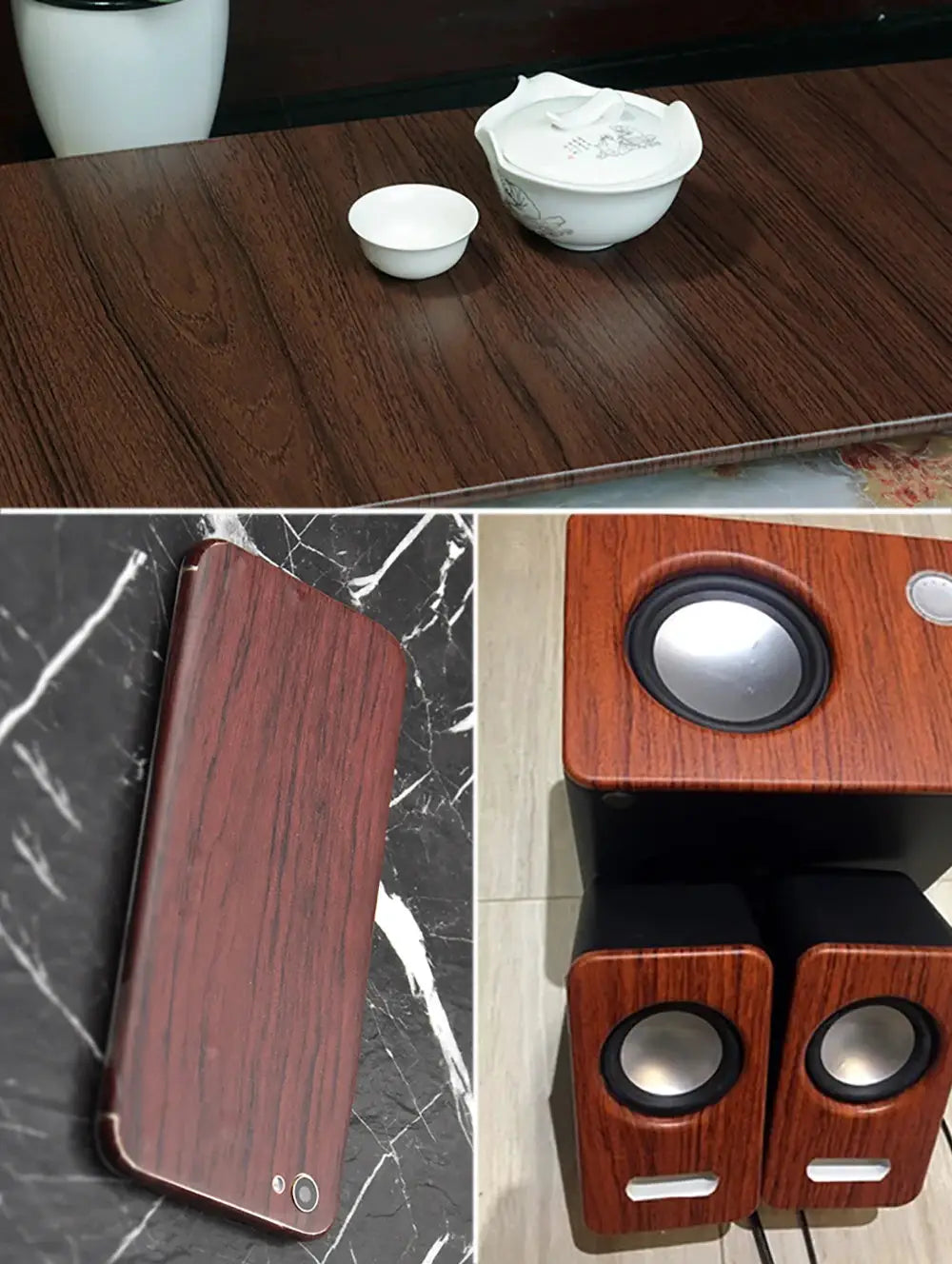 Wood grain PVC self-adhesive vinyl wrap film by Simples Market, 30/10×100 cm, for car interiors and furniture.