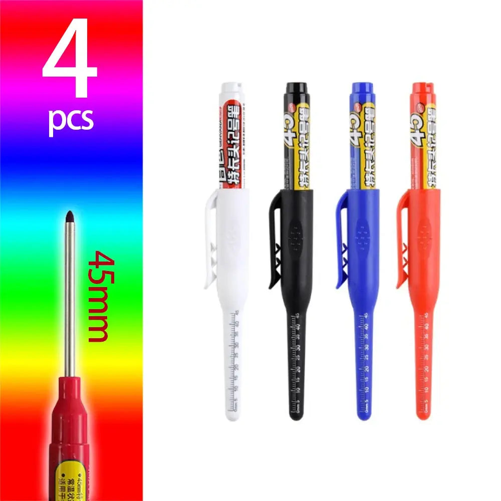 Carpenter deep-hole marker pens, 4-piece set with 45mm nibs in white, black, blue and red