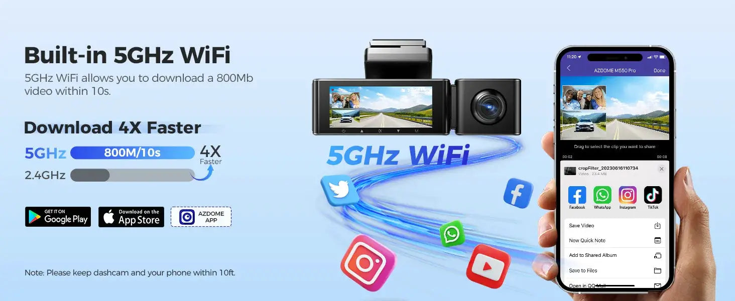 AZDOME M550 Pro 4K dash cam with 5GHz WiFi, GPS and IR night vision by Simples Market