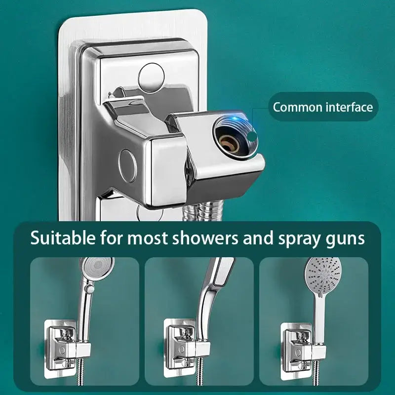 Universal shower head holder by Simples Market, chrome, self-adhesive wall-mounted adjustable bracket for handheld showers