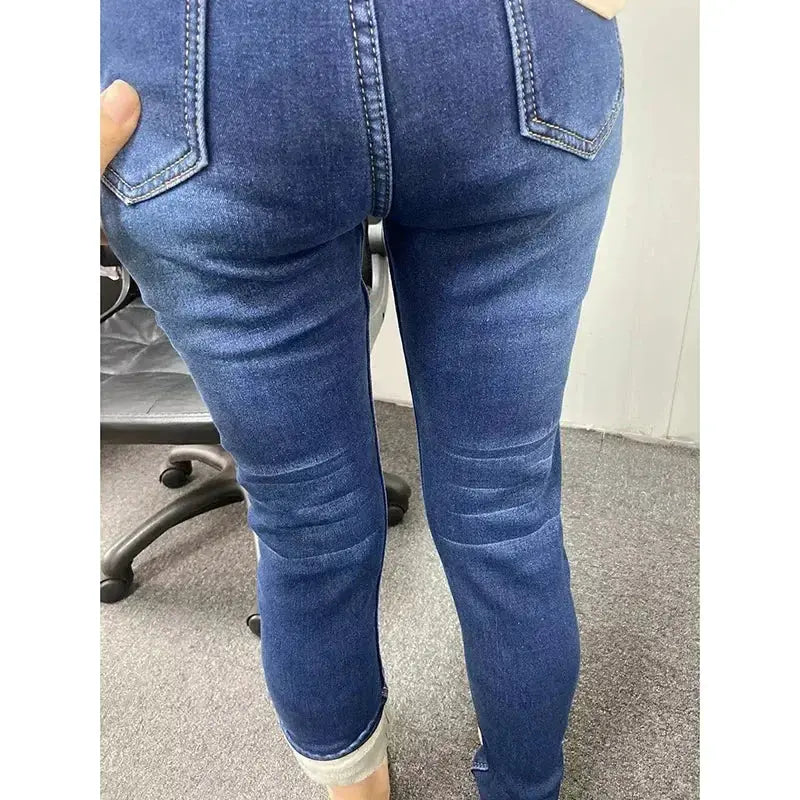 Women Thermal Skinny Jeans With Plush Lining Warm Winter Denim Pants