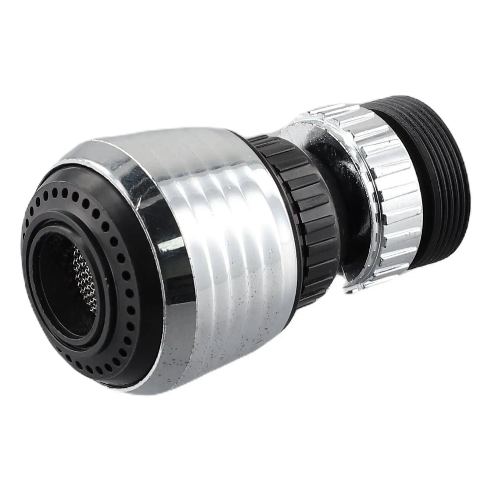 Simples Market Water Saver Tap Aerator with chrome finish and black collar, 360° swivel