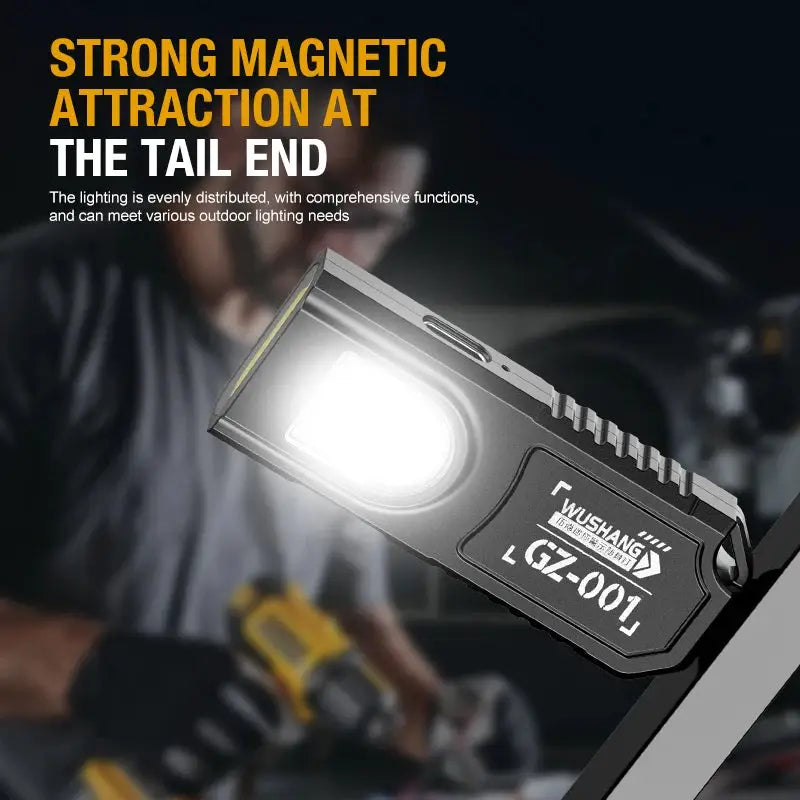 Portable black waist-hanging keychain flashlight with bright LED, WUSHANG branding